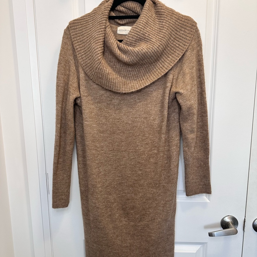 Dreamers Women's Cowl Neck Sweater in Tan